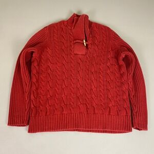 Chaps Cable Knit Sweater Women's Plus 2X Red Shawl Collar Toggle 100% Cotton EUC